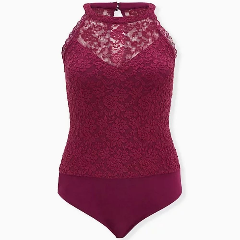 Torrid Coquette Romantic Goth 0x Berry Lacy High Neck Bodysuit Lingerie Insipred - Picture 1 of 8